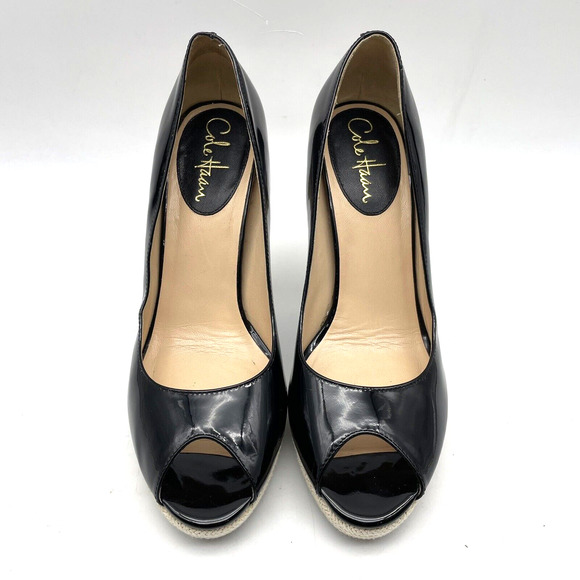 Cole Haan x NikeAir Black Patent Woven Platform Peep Toe Platform Heels 8.5B - Picture 2 of 16